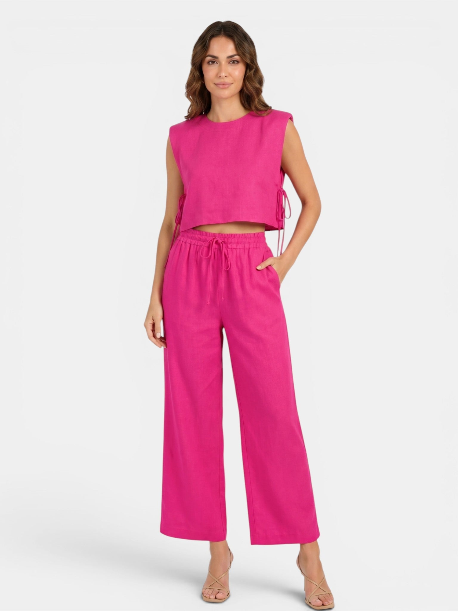 Women’s Sleeveless Crop Top and Wide-Leg Trousers Set