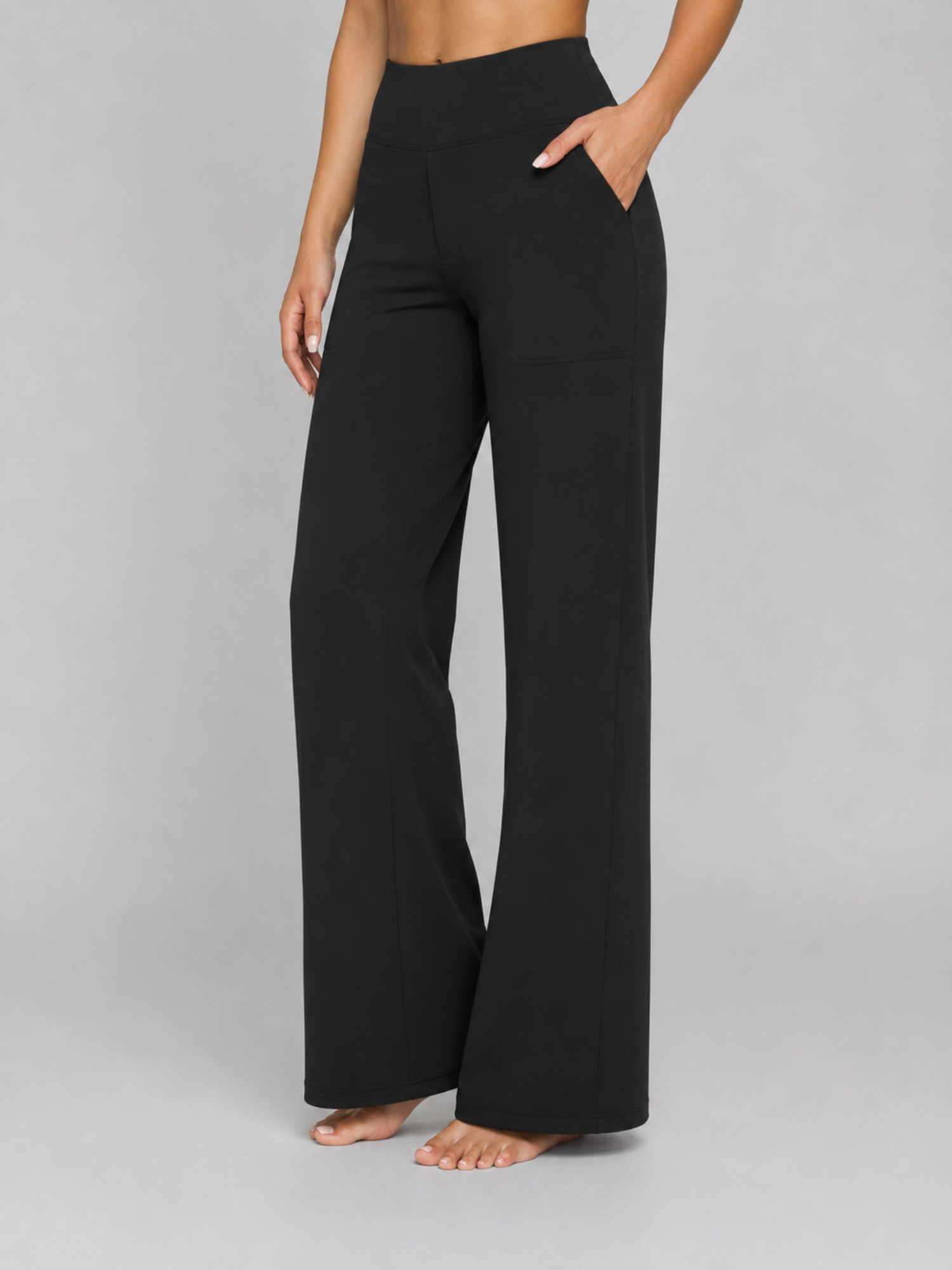 Women’s Stretch Straight-Leg Trousers – High-Waist Fit