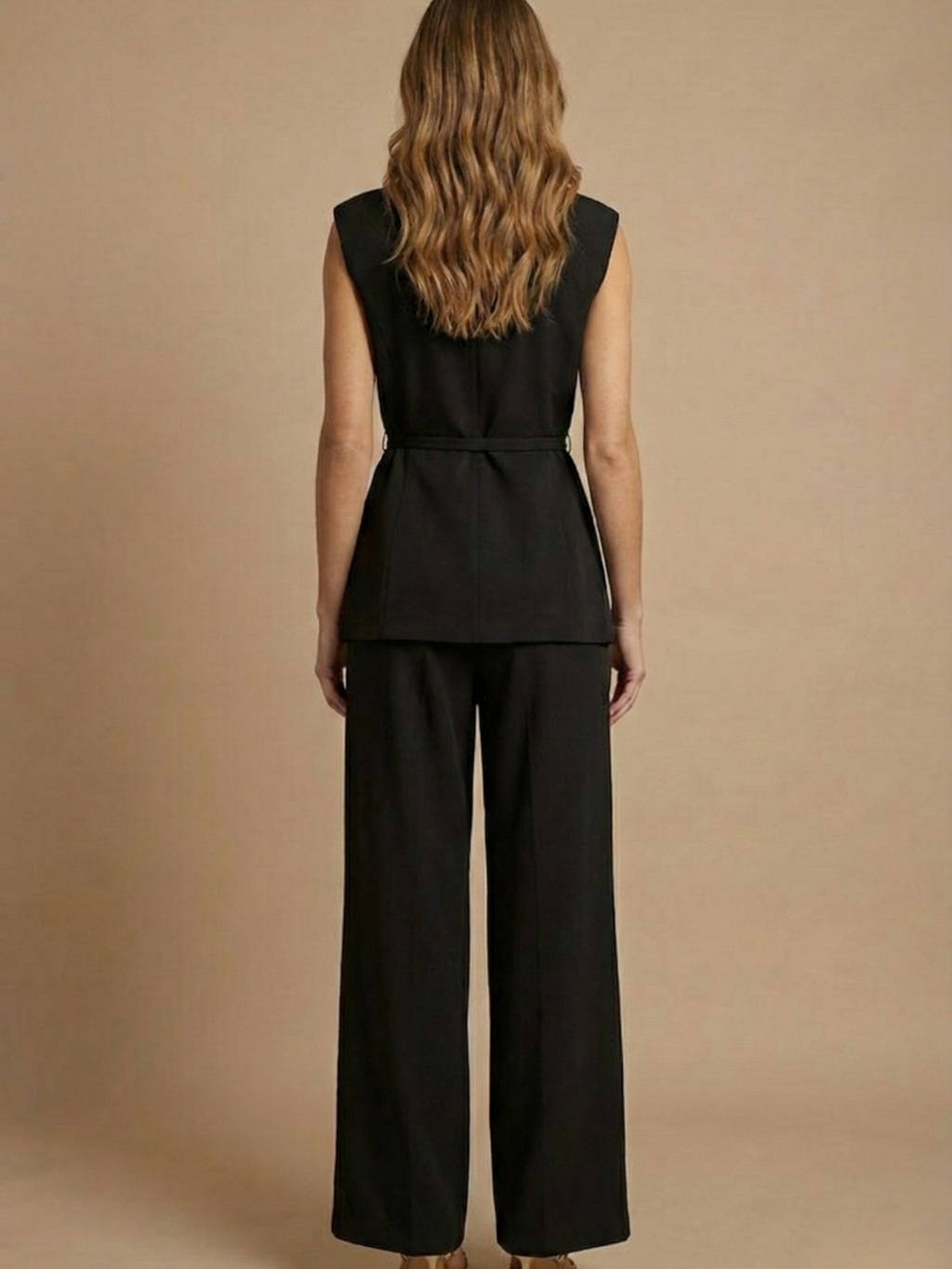 Women’s Structured Sleeveless Two-Piece Set – Wide-Leg Trousers Co-Ord