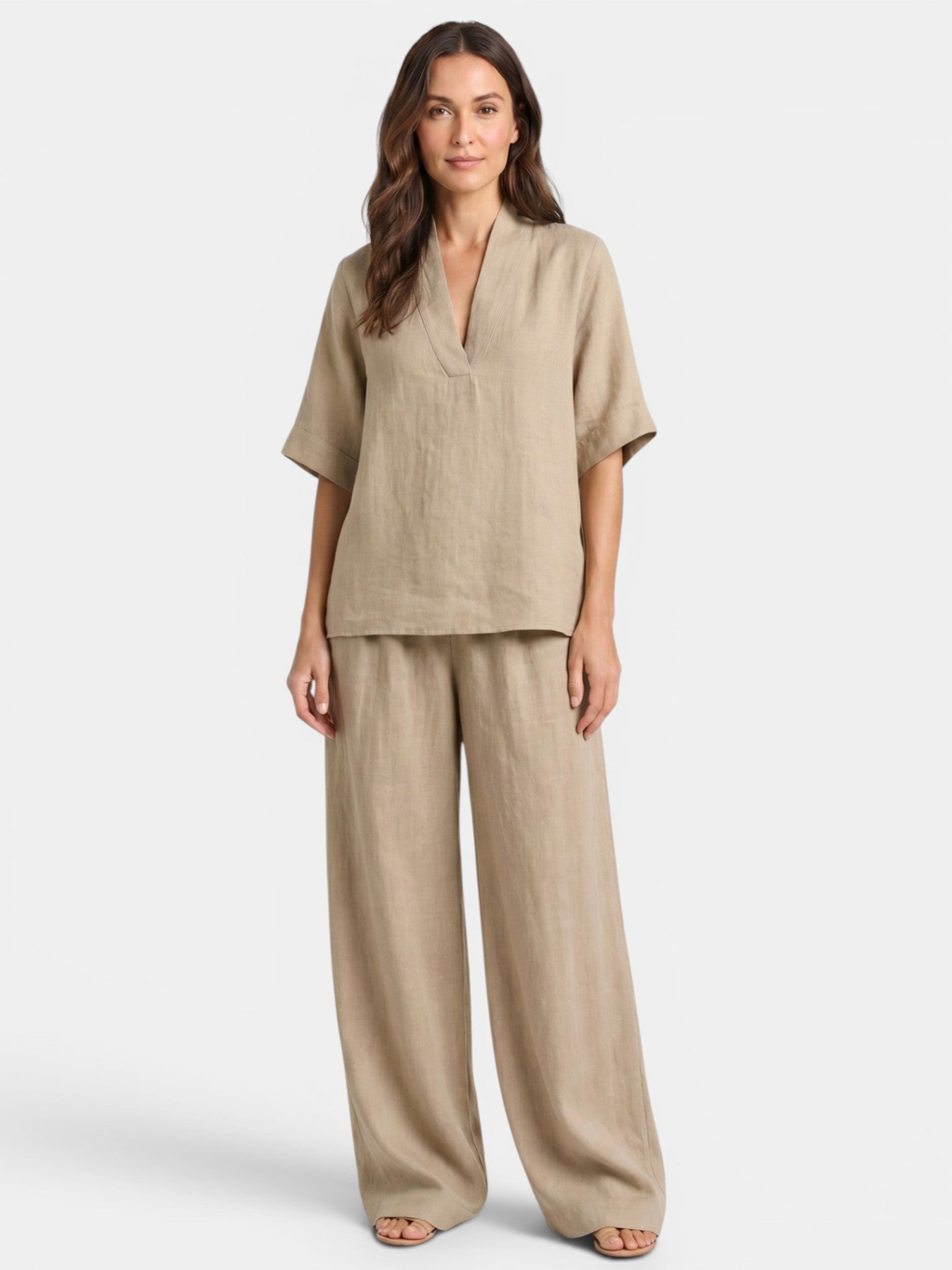 Women’s V-Neck Top and Wide-Leg Trousers Set