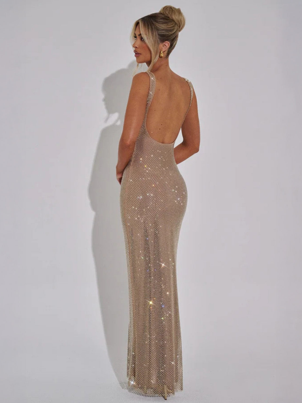 Women's Embellished Evening Gown with Square Neckline