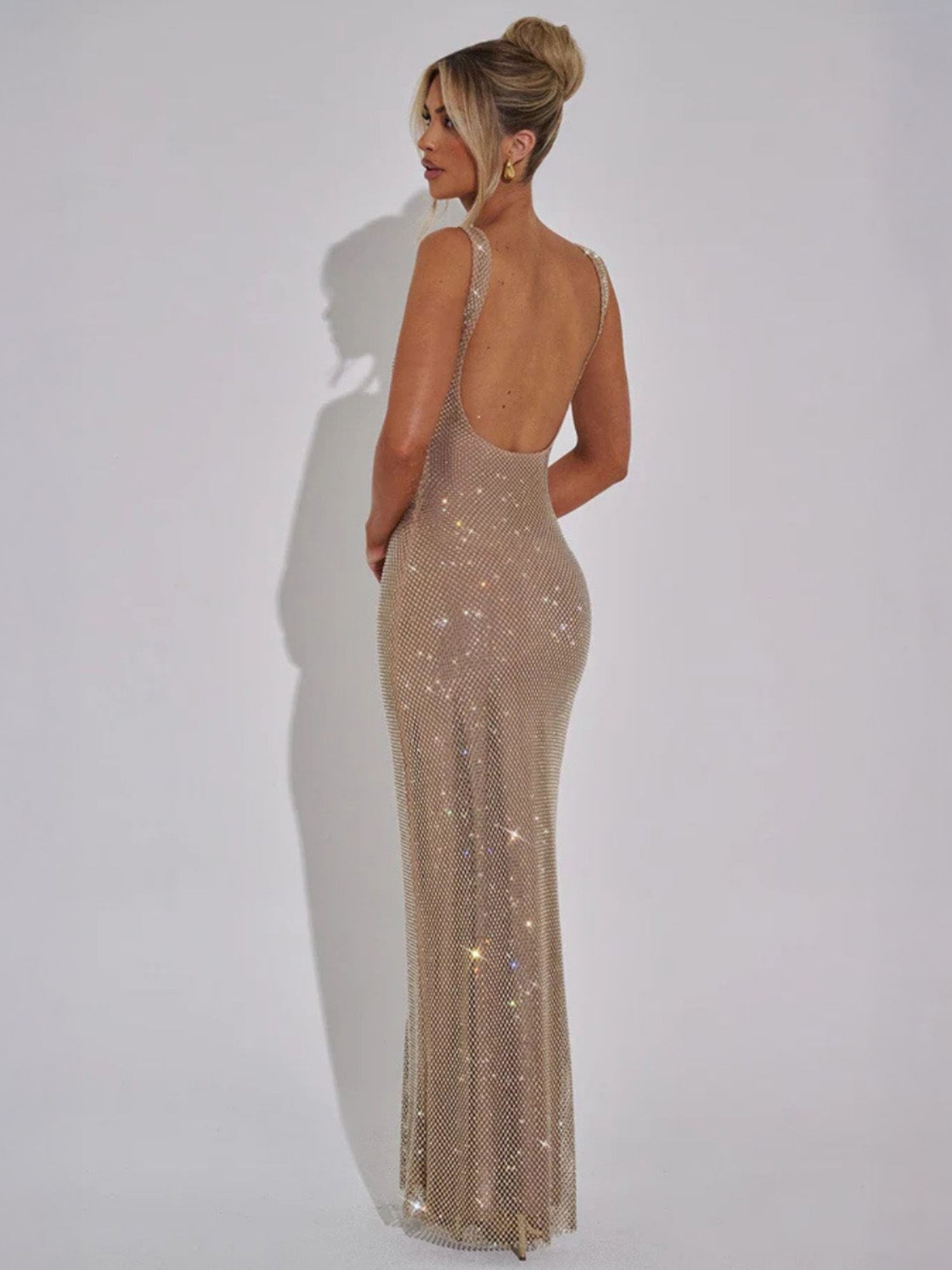 Women's Embellished Evening Gown with Square Neckline