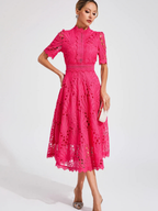 Women's Embroidered High Neck A-Line Midi Dress