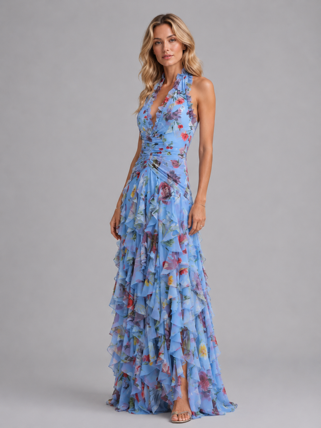 Floral Halter Maxi Dress – Effortless Evening Elegance