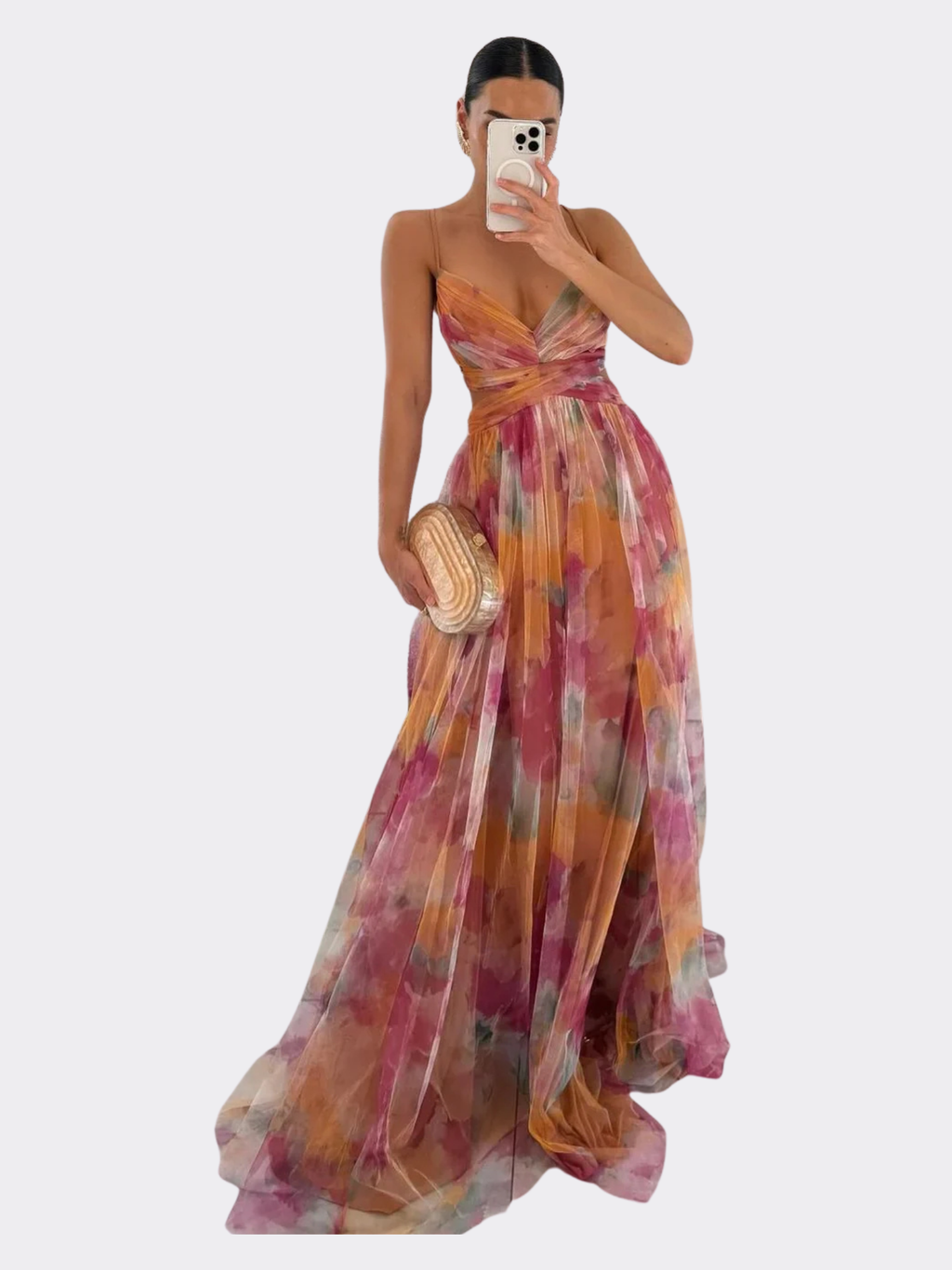 Women's Floral Print Maxi Dress with Adjustable Back