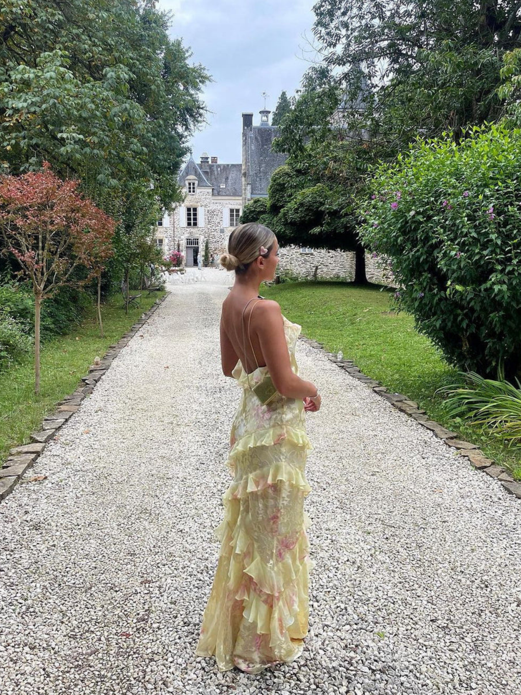 Women's Layered Ruffle Open-Back Maxi Dress