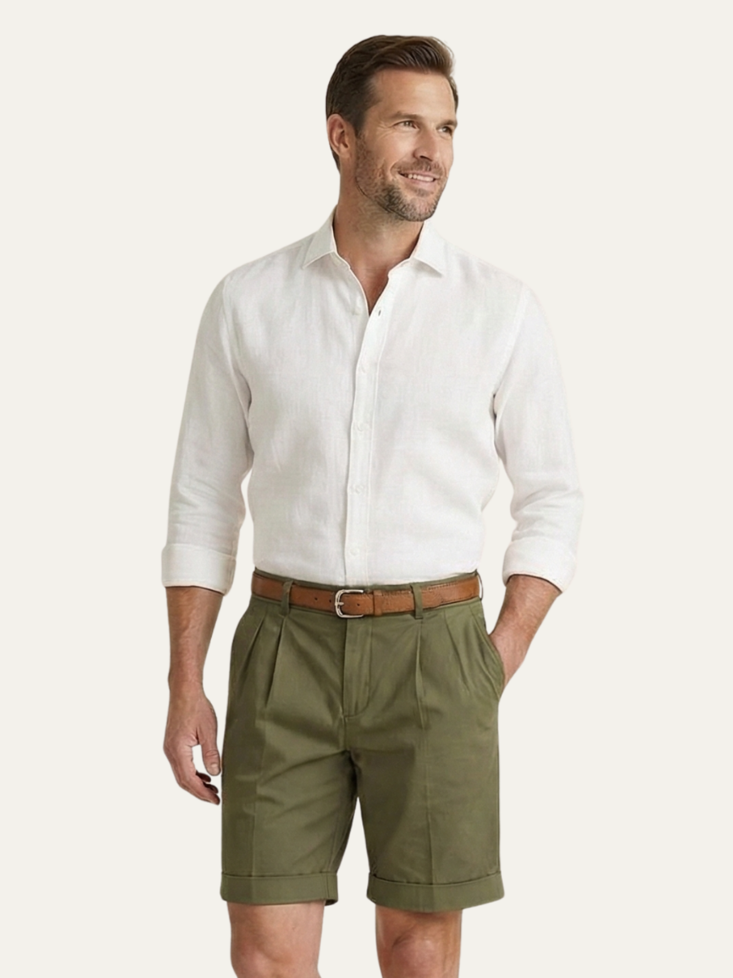 Men’s Double Pleat Chino Shorts – Turn-Up Hem