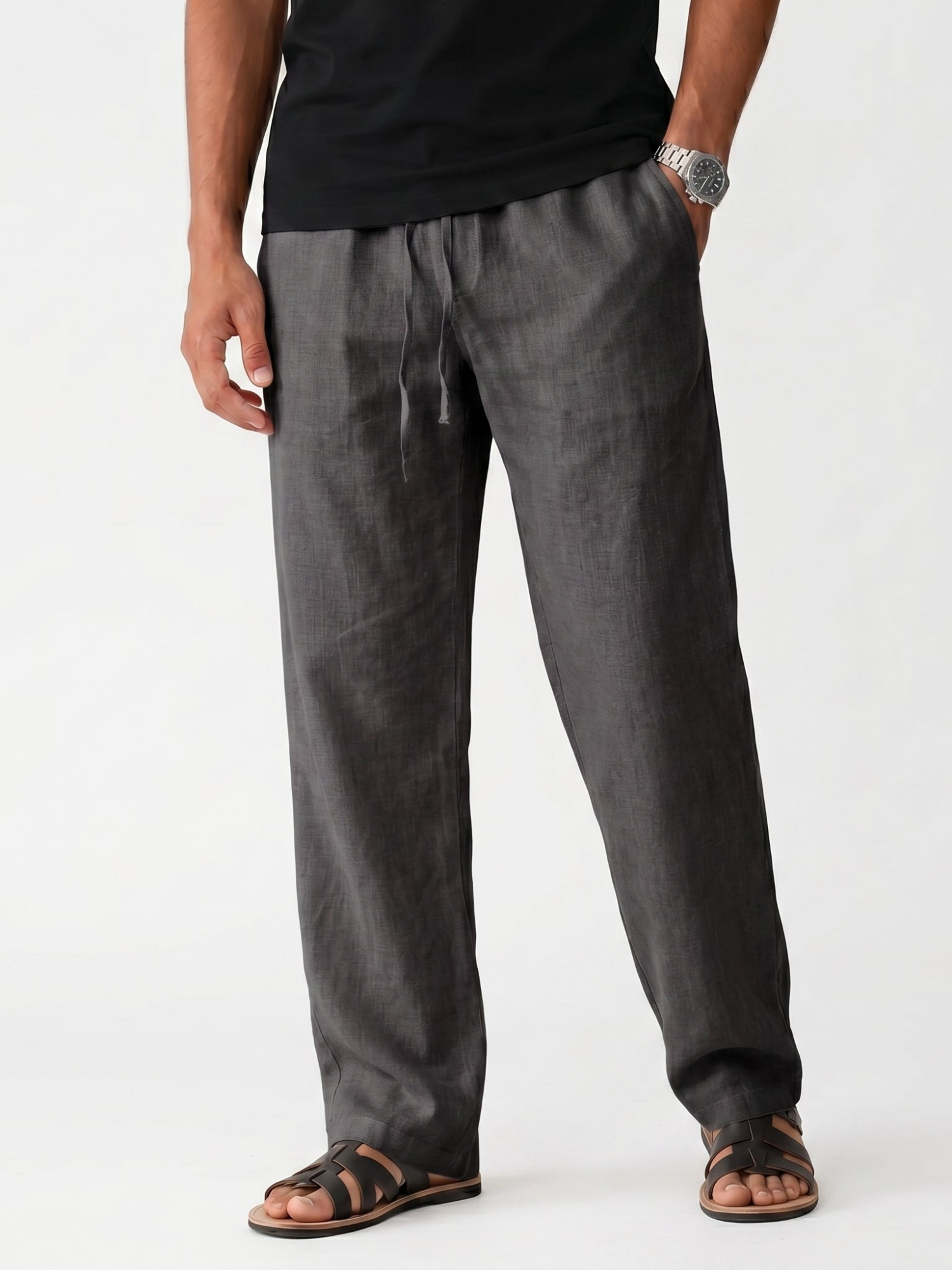 Men's Drawstring Straight-Leg Linen Trousers