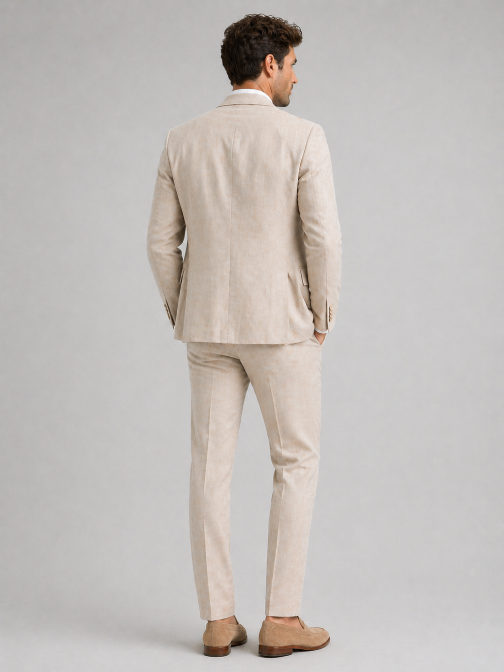 Men’s Linen-Blend Two-Piece Suit Set – Tailored Blazer & Straight-Leg Trousers