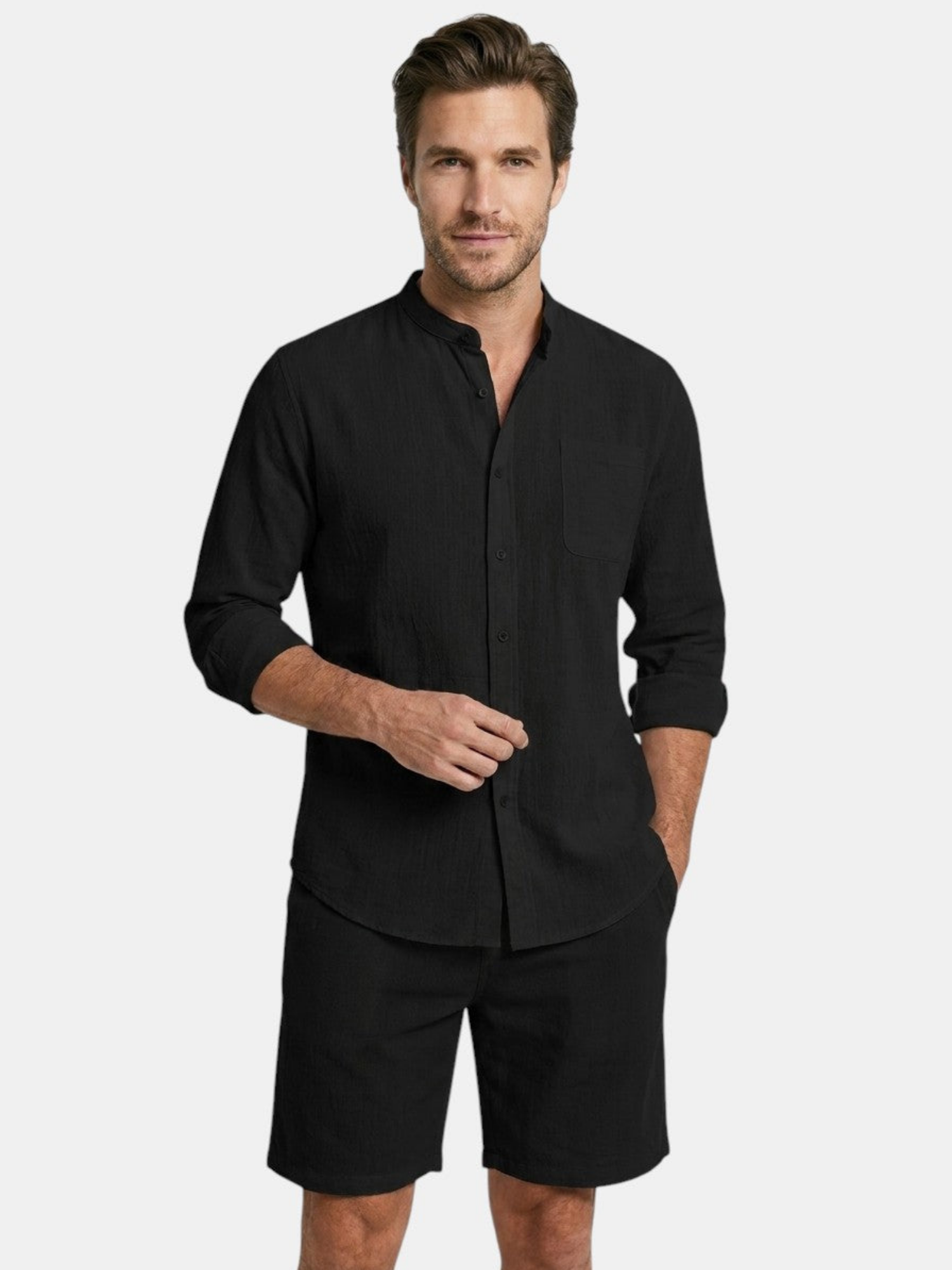 Men’s Long Sleeve Shirt and Shorts Two-Piece Set