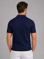 Men’s Ribbed Knit Polo Shirt – Tailored Short Sleeve Design
