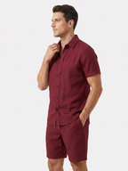 Men’s Short Sleeve Button Shirt and Shorts Two-Piece Set