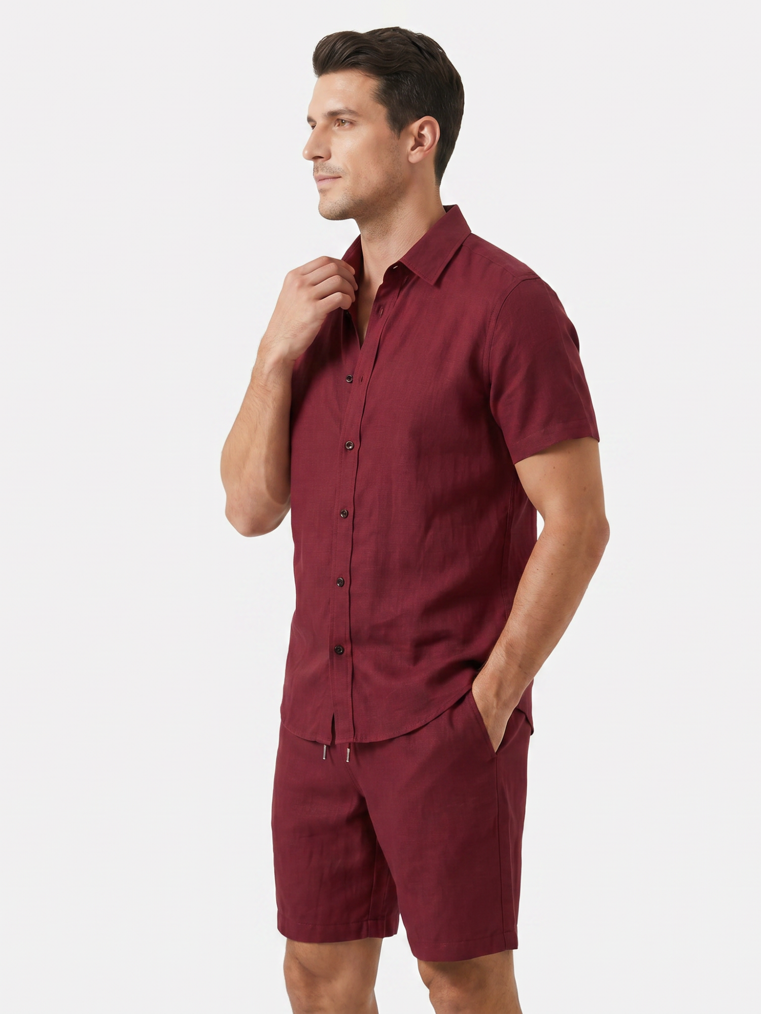 Men’s Short Sleeve Button Shirt and Shorts Two-Piece Set