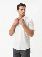 Men’s Short Sleeve Textured Button-Up Shirt – Slim Fit