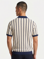 Men’s Striped Knit Polo Shirt – Short Sleeve Button-Down