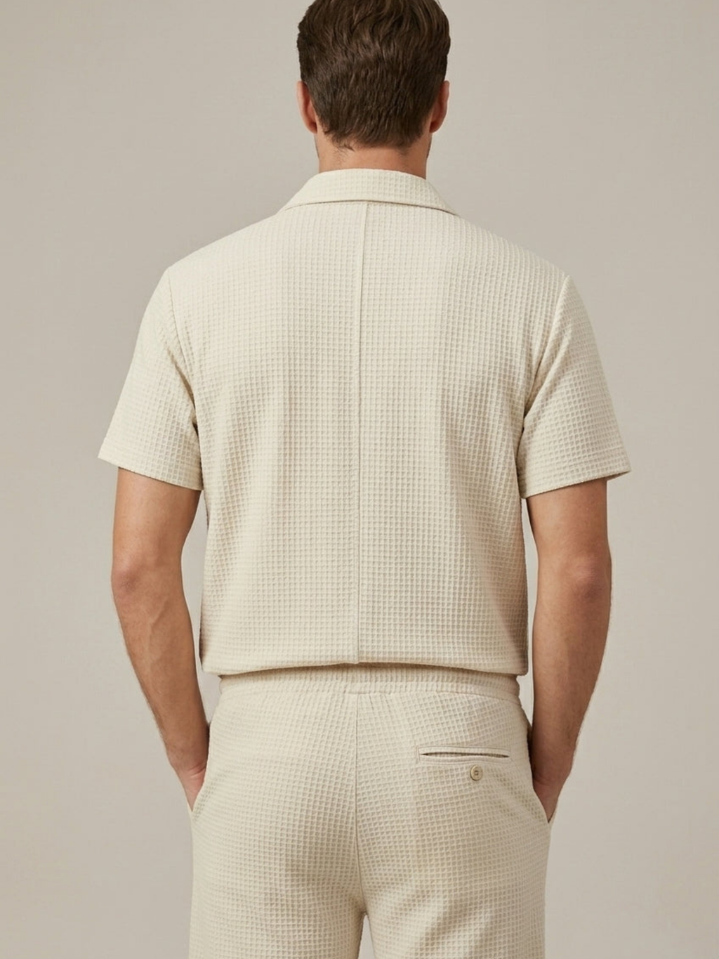 Men’s Waffle Textured Shirt & Straight-Leg Trouser Two-Piece Set