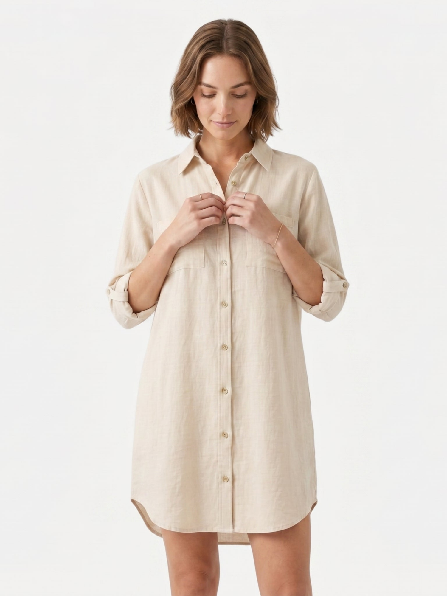 Women's Button-Front Long Sleeve Shirt Dress