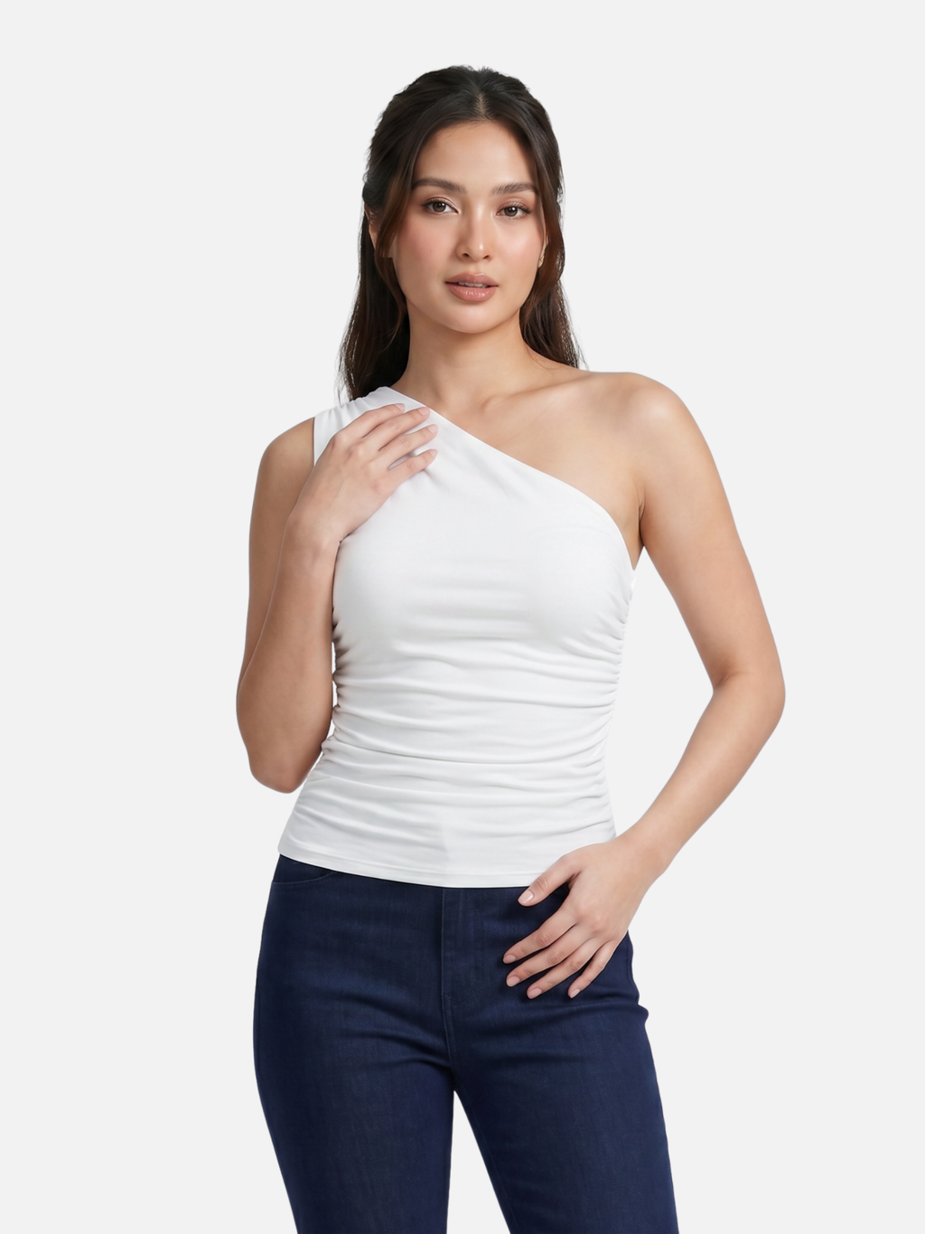 Women's One-Shoulder Ruched Sleeveless Top