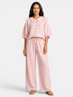 Women’s Peter Pan Collar Blouse and Wide-Leg Trousers Set