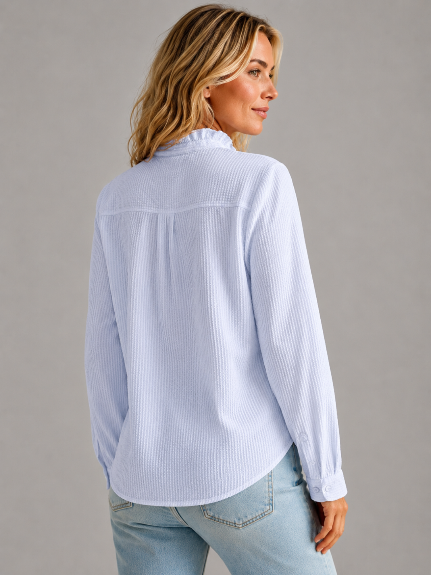 Women’s Ruffle Button-Up Blouse – Refined Everyday Design