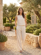 Women’s Sleeveless Scallop Hem Top and Wide-Leg Trousers Set