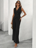 Women’s Two-Piece Tailored Set – Sleeveless Blazer Top – Wide-Leg Trousers