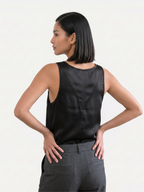Women's V-Neck Satin-Style Sleeveless Top