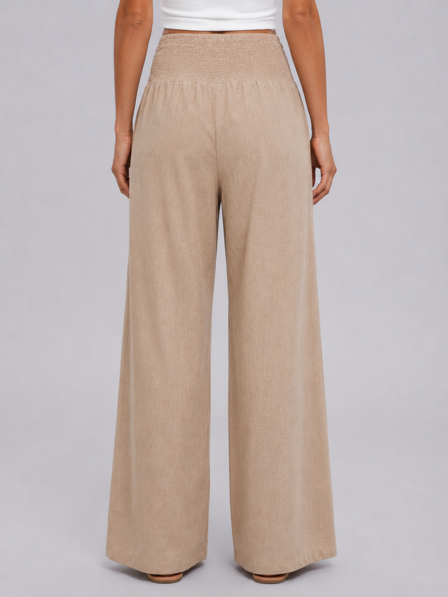 Women’s Wide Leg Trousers – Smocked High Waist Design