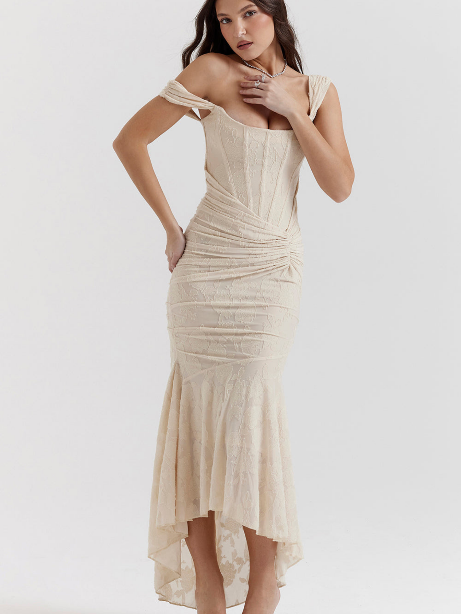 Women's Draped Corset High-Low Gown