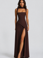 Draped Satin Maxi Dress – Modern Sculpted Elegance
