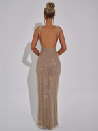 Women's Embellished Evening Gown with Square Neckline