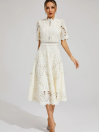 Women's Embroidered High Neck A-Line Midi Dress