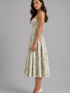 Floral Corset Midi Dress – Romantic Wedding Guest Elegance
