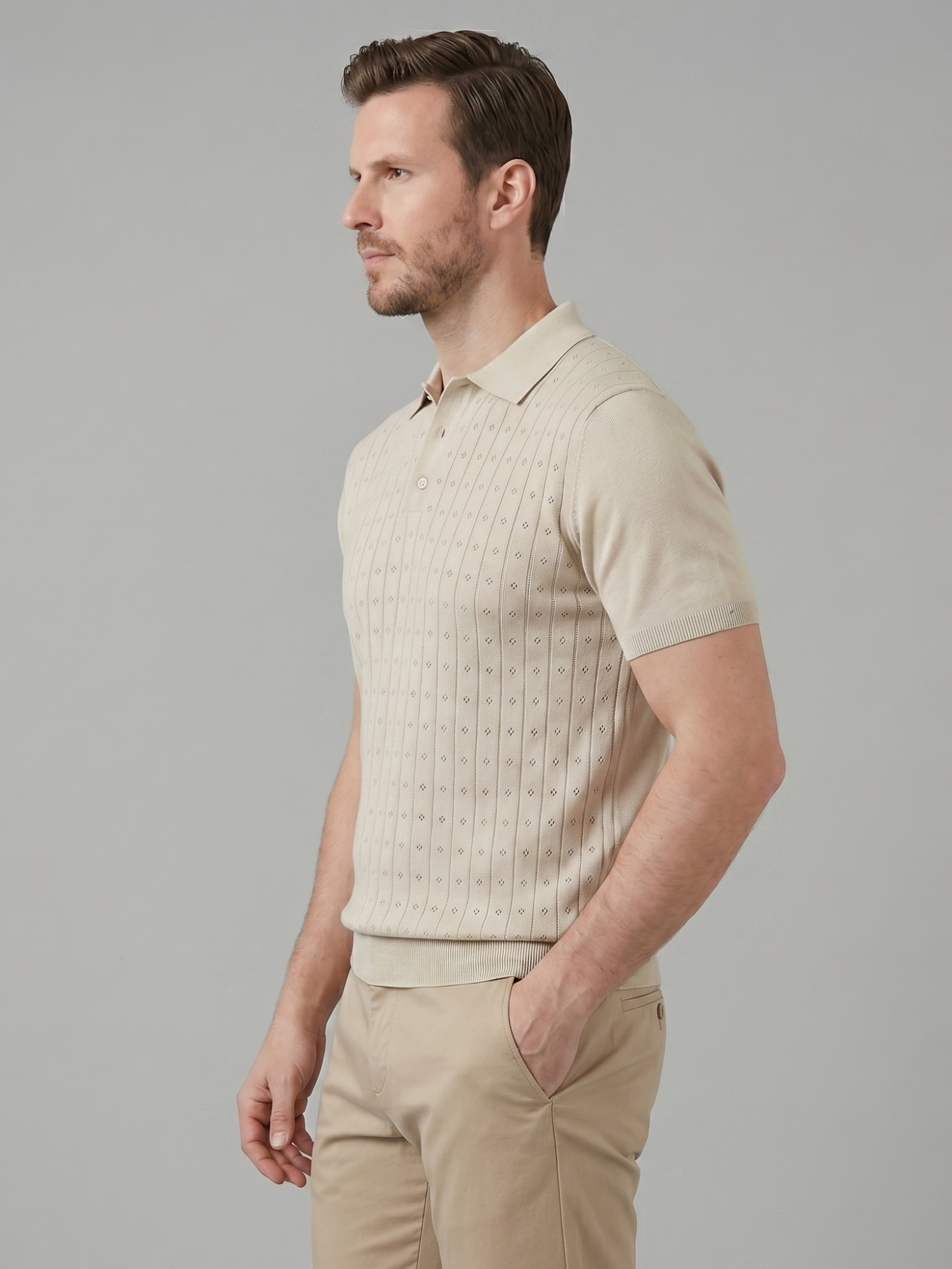 Men’s Short-Sleeve Polo Shirt with Lapel Collar