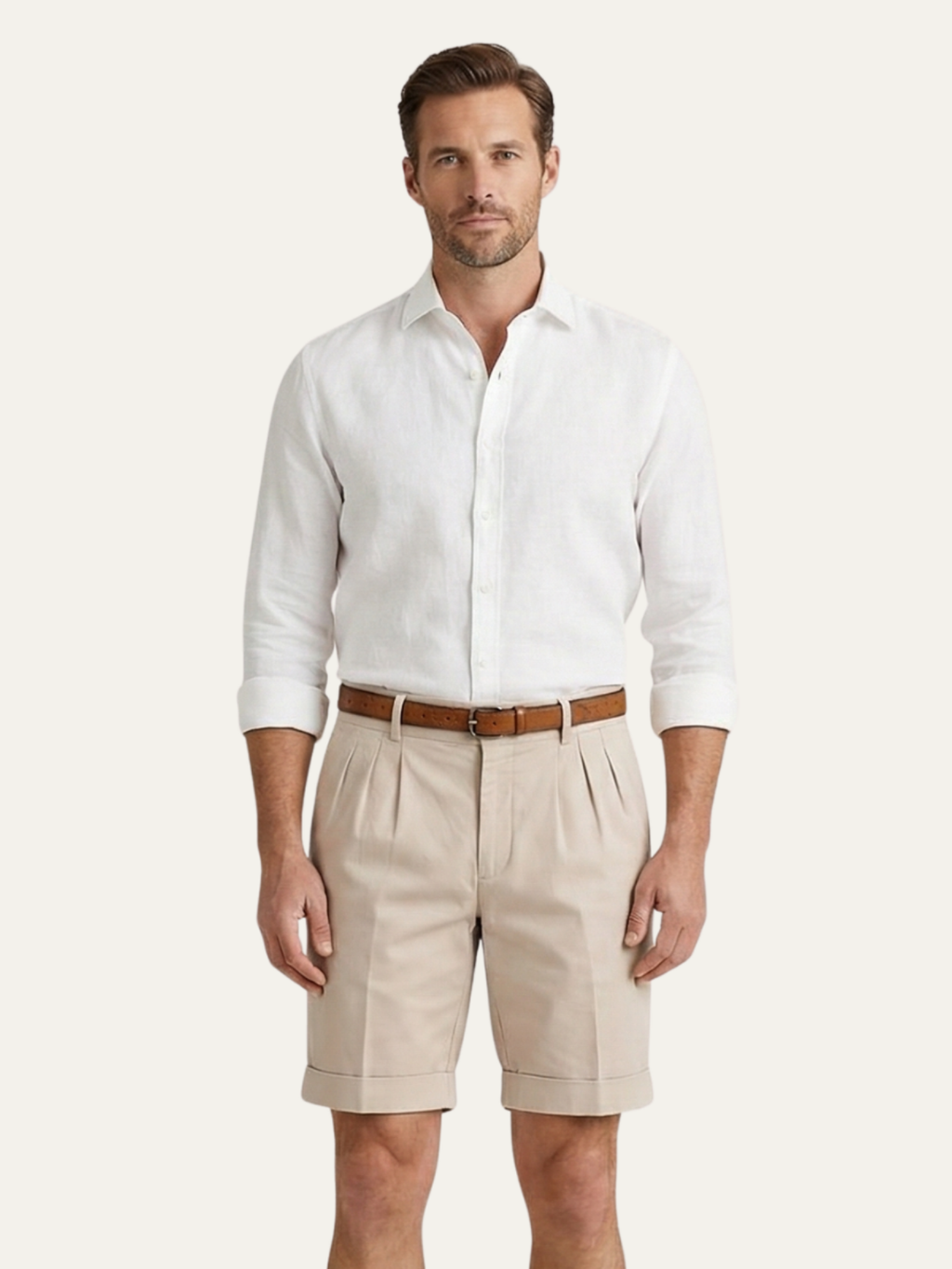 Men’s Double Pleat Chino Shorts – Turn-Up Hem
