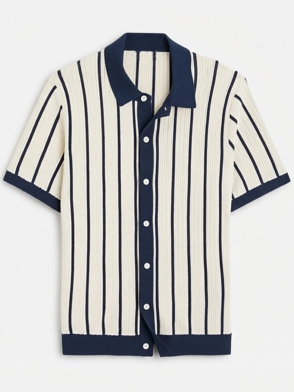 Men’s Striped Knit Polo Shirt – Short Sleeve Button-Down