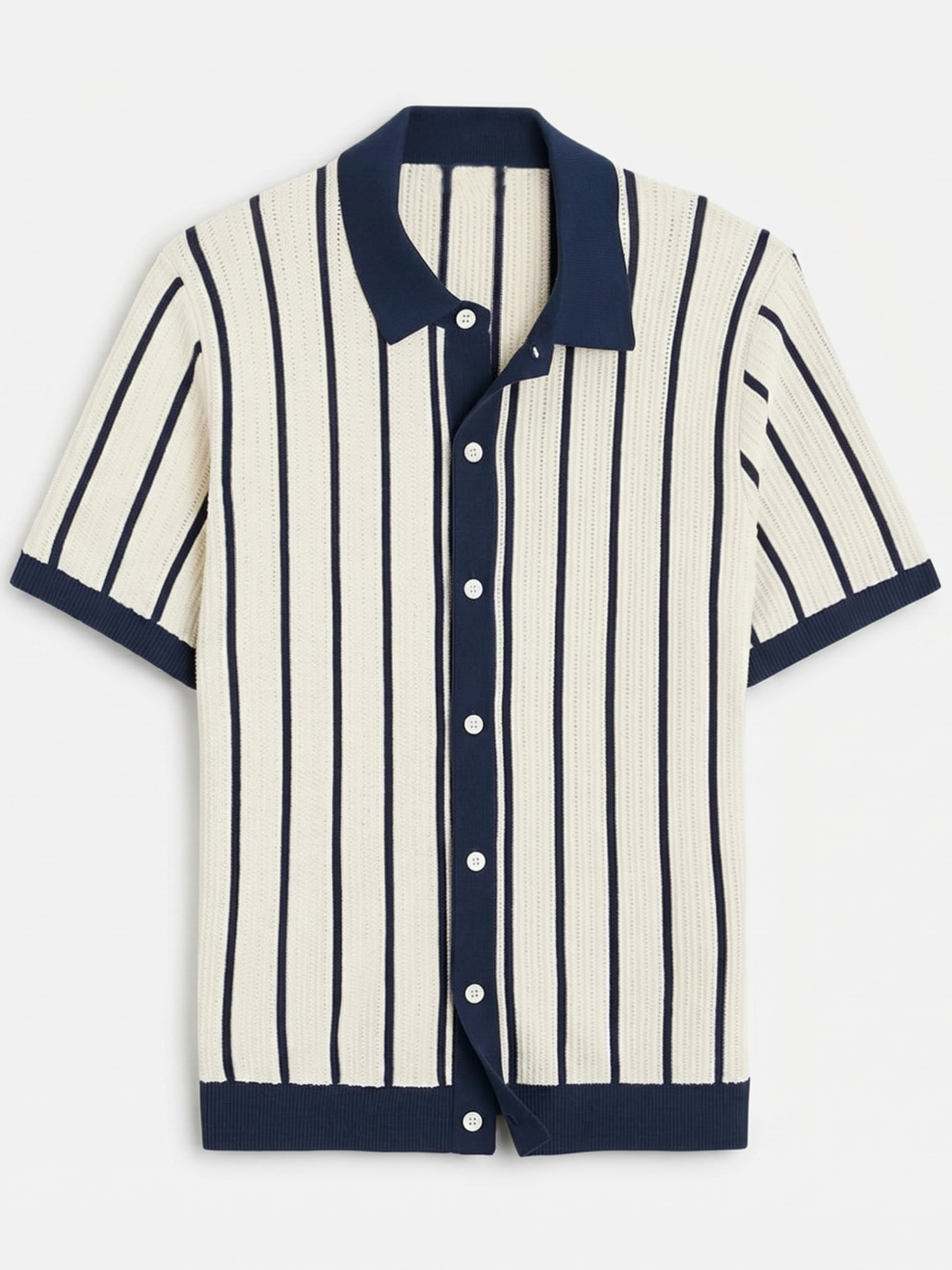 Men’s Striped Knit Polo Shirt – Short Sleeve Button-Down