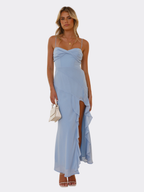 Women's Ruffle Trim Side Slit Maxi Dress