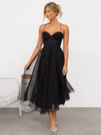 Women's Sleeveless Midi Dress with Round Neck and Flared Skirt