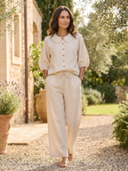 Women’s Peter Pan Collar Blouse and Wide-Leg Trousers Set