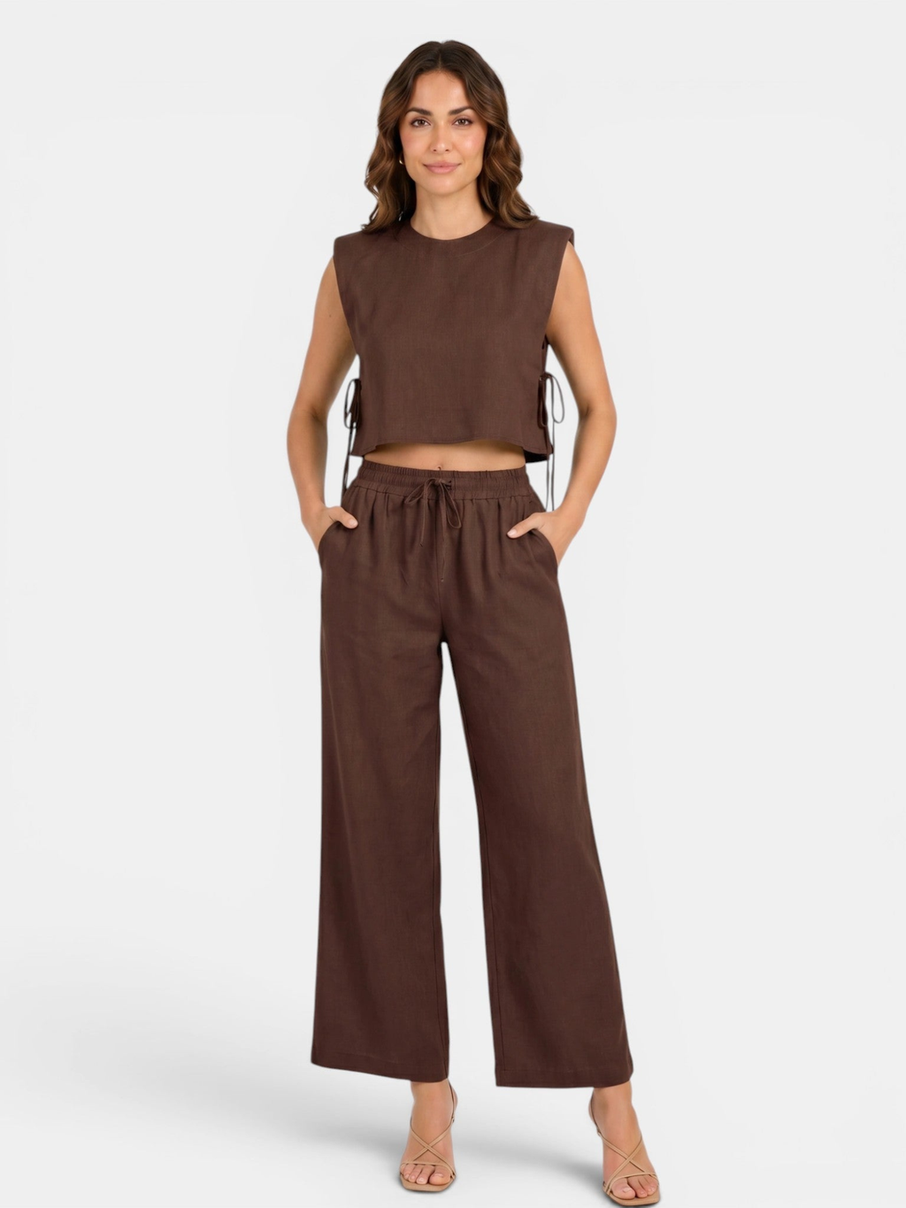 Women’s Sleeveless Crop Top and Wide-Leg Trousers Set