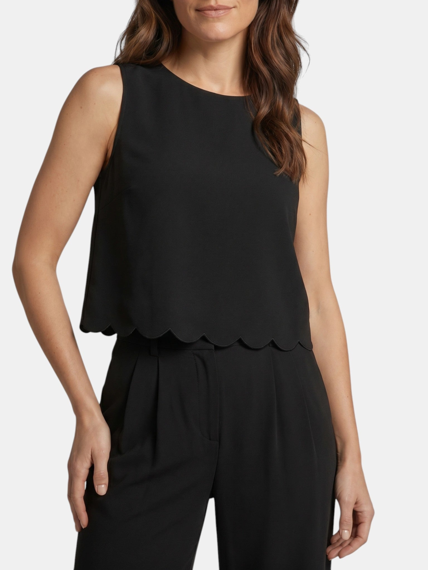 Women’s Sleeveless Scallop Hem Top and Wide-Leg Trousers Set