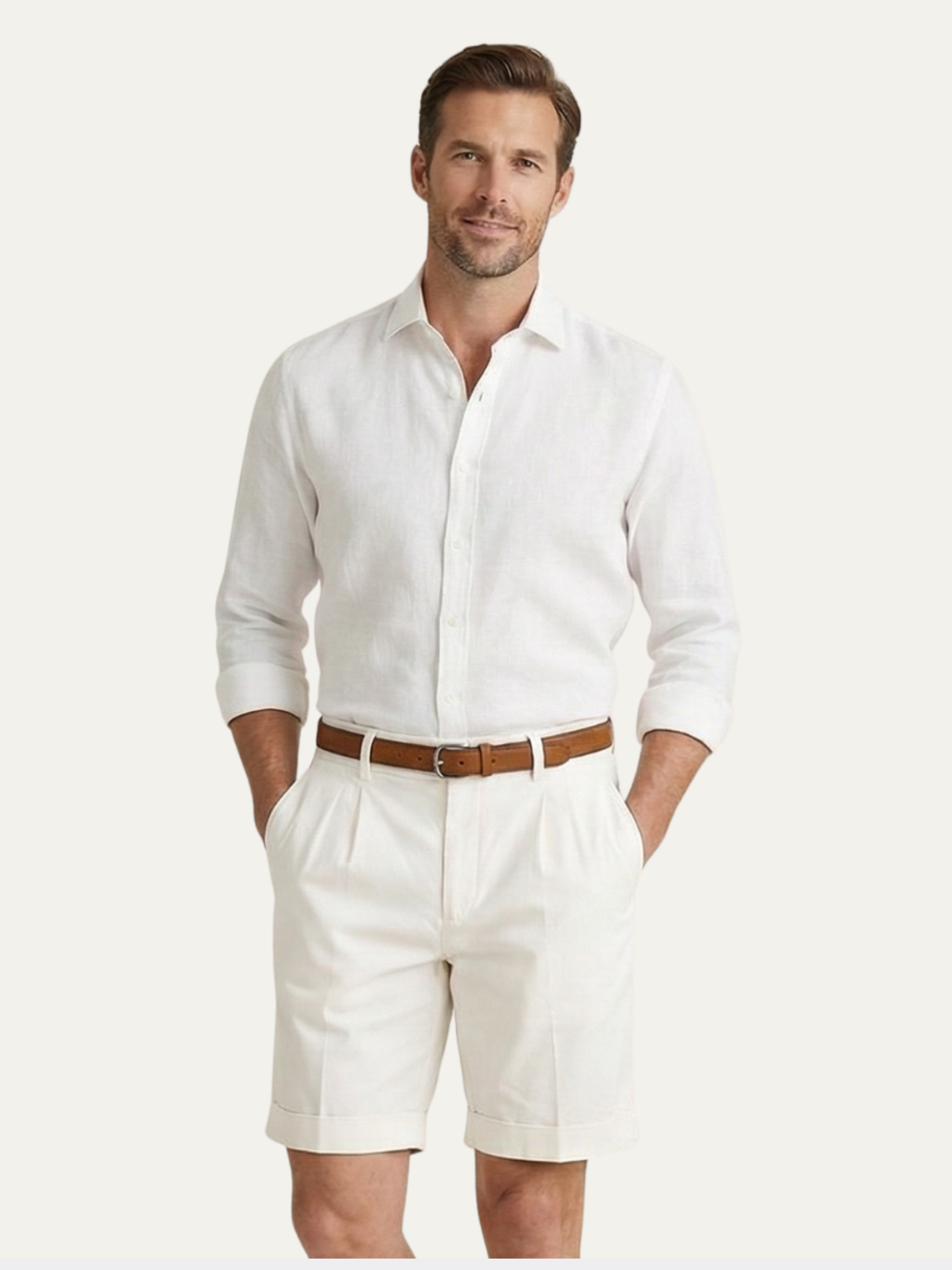 Men’s Double Pleat Chino Shorts – Turn-Up Hem
