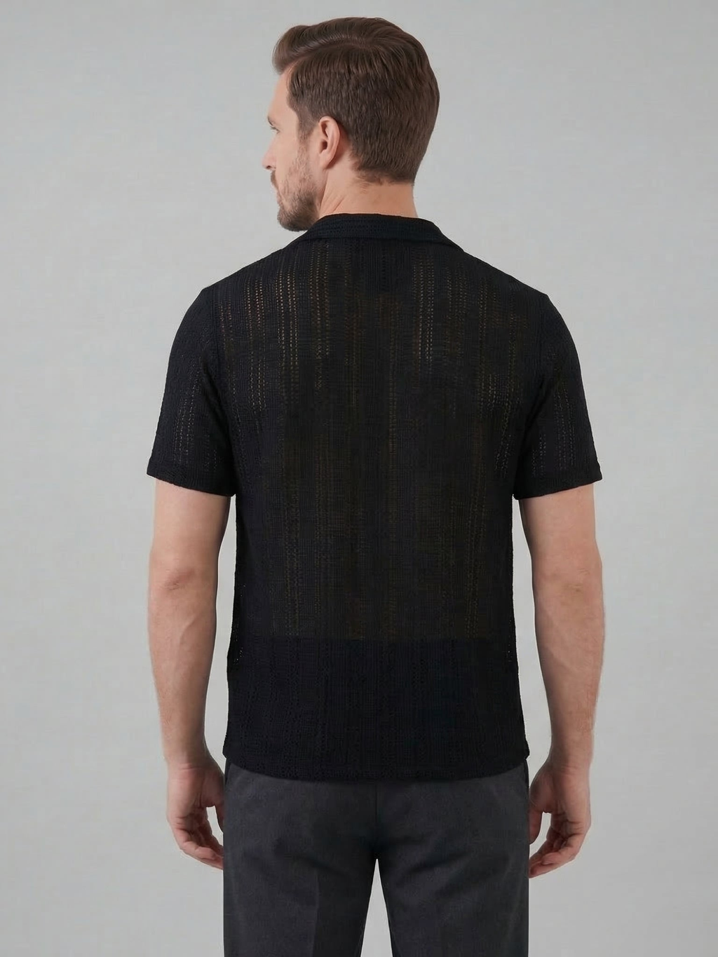 Men’s Short-Sleeve Button-Down Shirt with Front Button Closure