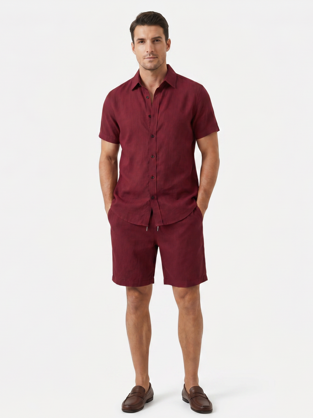 Men’s Short Sleeve Button Shirt and Shorts Two-Piece Set