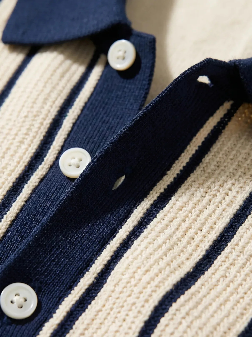 Men’s Striped Knit Polo Shirt – Short Sleeve Button-Down