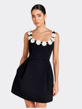 Women's Structured Square Neck Mini Dress with Floral Detail