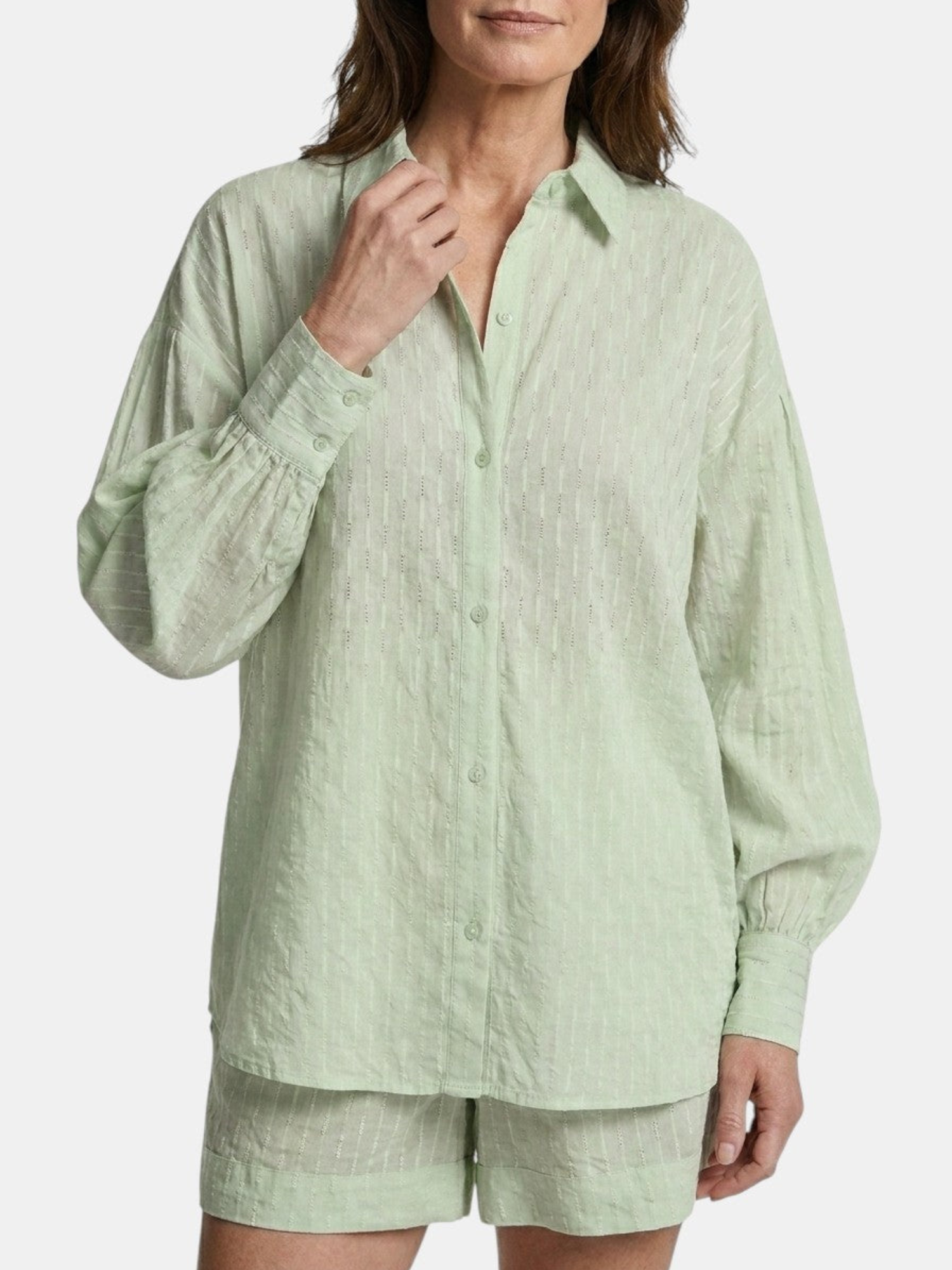Women’s Broderie Stripe Shirt and Shorts Set