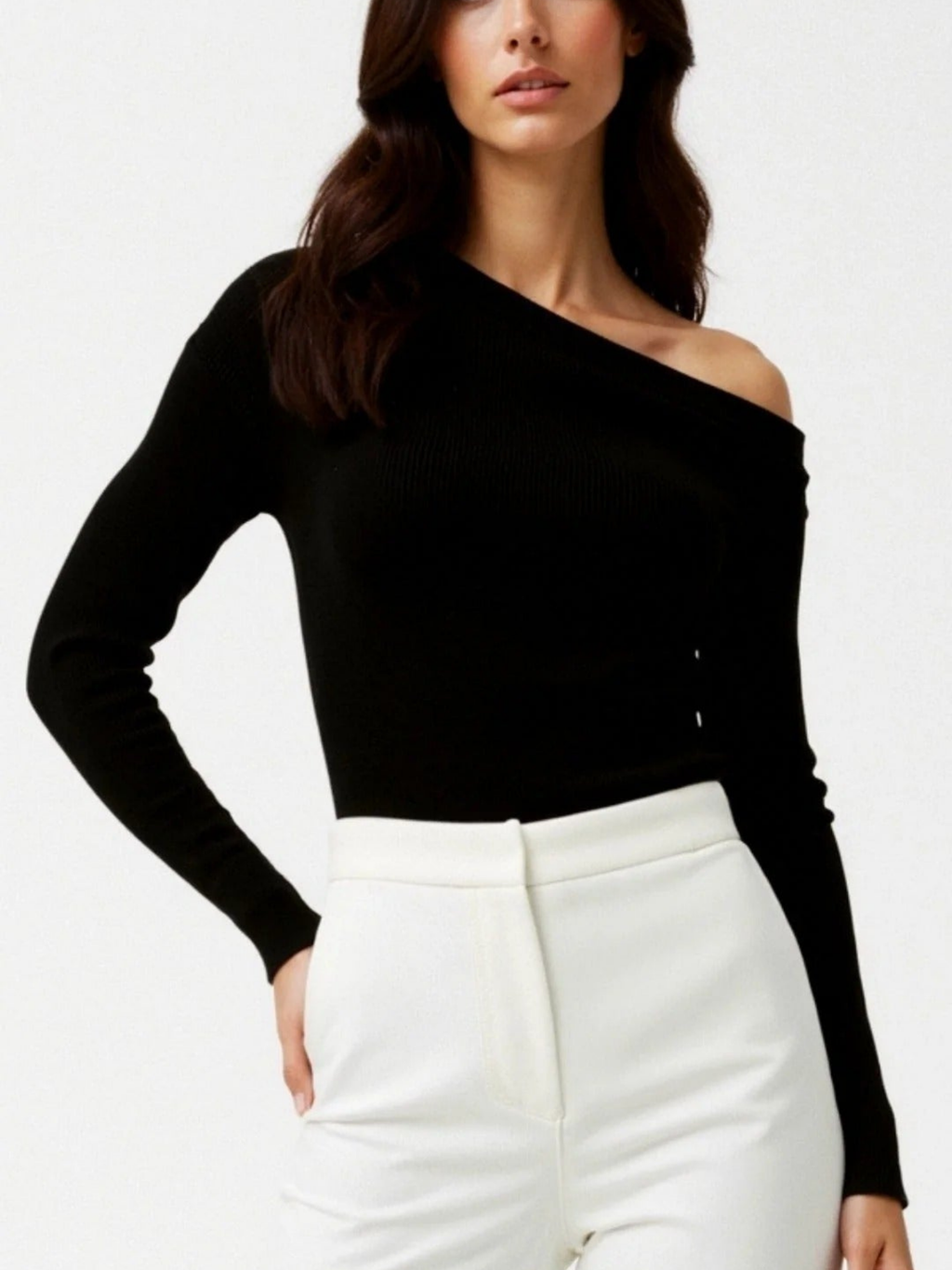 Women’s One-Shoulder Ribbed Long Sleeve Top