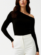 Women’s One-Shoulder Ribbed Long Sleeve Top